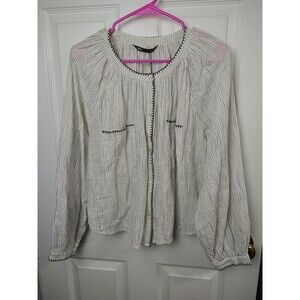 Zara Woman Blouse Semi Sheer Long Balloon Button Sleeve Chalk Stripe Lagenlook